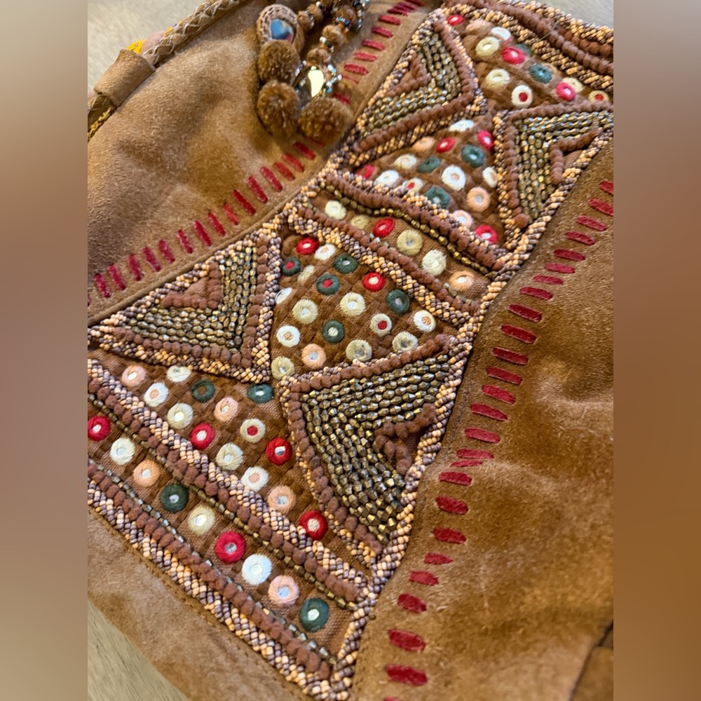 00’s Free People Suede Beaded Patchwork Braid Indie Bohemian Strap Purse UEC